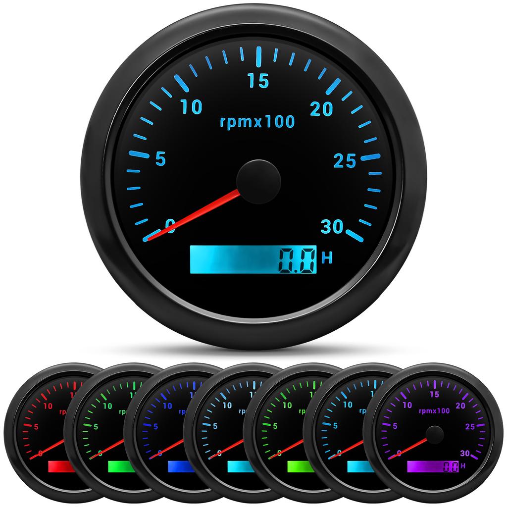 7 Colors Backlight 85MM Digital Tachometer 3000/4000/6000 RPM For Marine Motorcycle Car Boat Tachometer with LCD Hourmeter