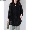 MODIQUE Spring Summer Plus Size New Women Loose Vintage Chiffon Dot Print Blouse Shirts Female Casual Oversize Long Sleeve V-Neck Top Black