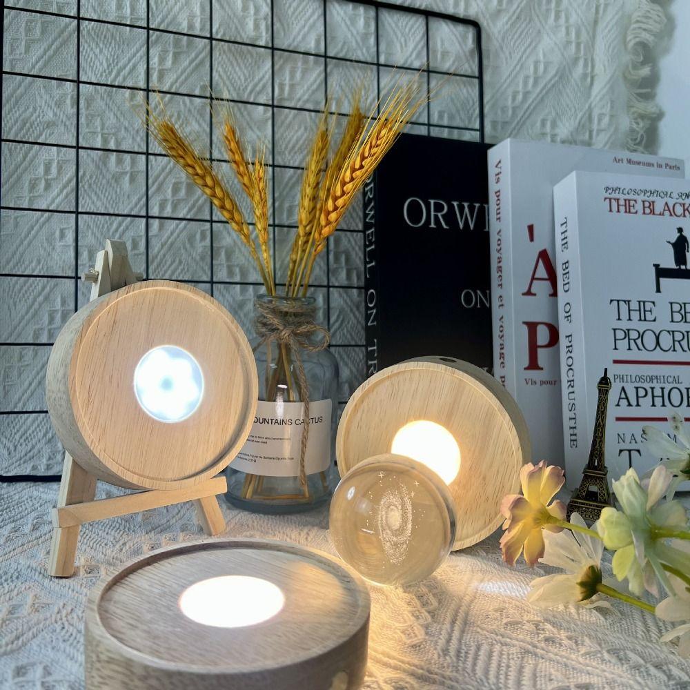 Round Wooden LED Light Base Multicolor USB Display Night Lamp Holder Bars