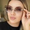 New Frameless Cut Edge Oval Fashionable Metal Sunglasses Women Gradient Color Sunglasses Trendy Eyewear Ocean Lens Glasses