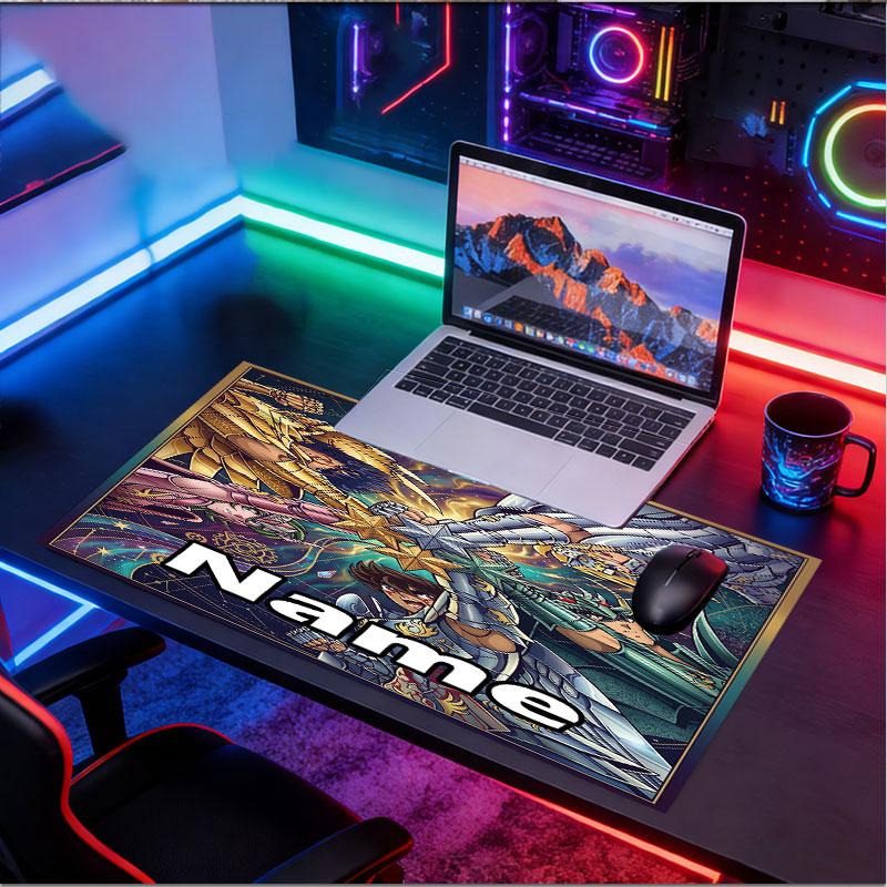 Custom Name Personalized Saint Seiya Pattern Mousepad, Laptop PC Desk Mat, Decorative Desk Mat for Home Keyboard Pad Gift
