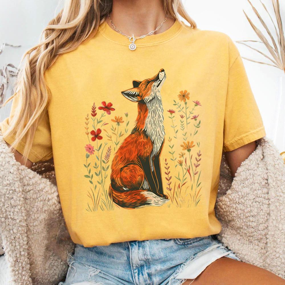 Винтажная рубашка с полевыми цветами и лисой Comfort Shirts Light Academia Cottagecore Forestcore причудливая рубашка повседневная повседневный топ Y2K уличная одежда