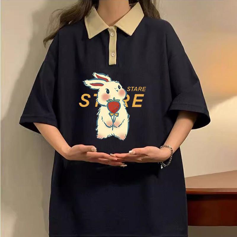 Топы женские летние свободные рубашки с кроликом универсальные повседневные удобные футболки с короткими рукавами женские