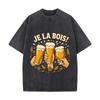 Funny French Beer Cheers Quote Graph Loose Solid Distressed T Shirt American Casual Crew Neck Top