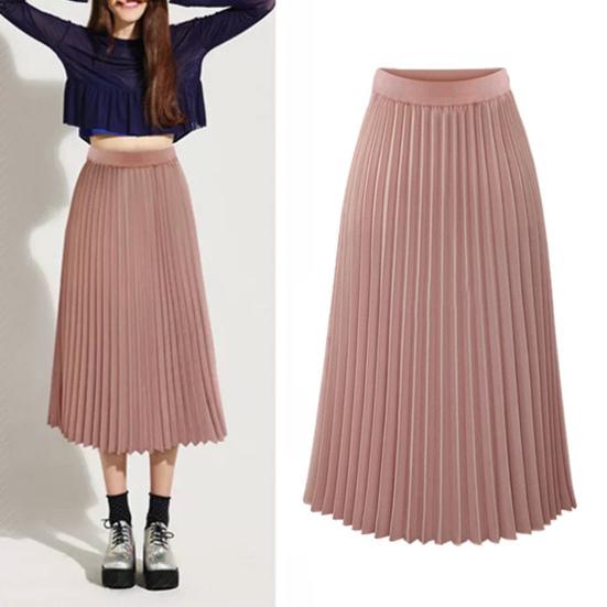 Autumn Winter Pleated Skirt Elastic High Waist Calf-Length Casual Loose Skirt Elegant Ladies Solid Color Long Skirt Women Clothing Streetwear