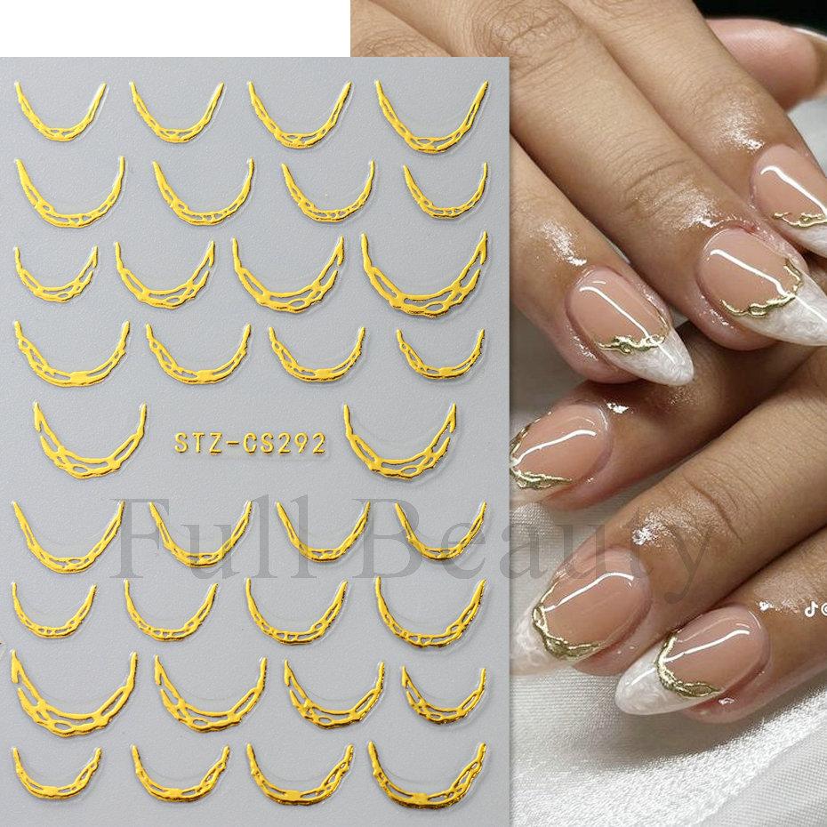 Nail Art Sticker, French Bronzing Scribbled Metal Gold Line Adhesive Nail Sticker