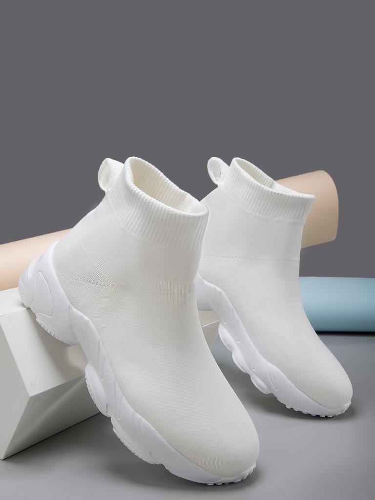 Женские высокие носки, спортивная обувь, однотонные трикотажные рукава, дышащая обувь для ходьбы на открытом воздухе.