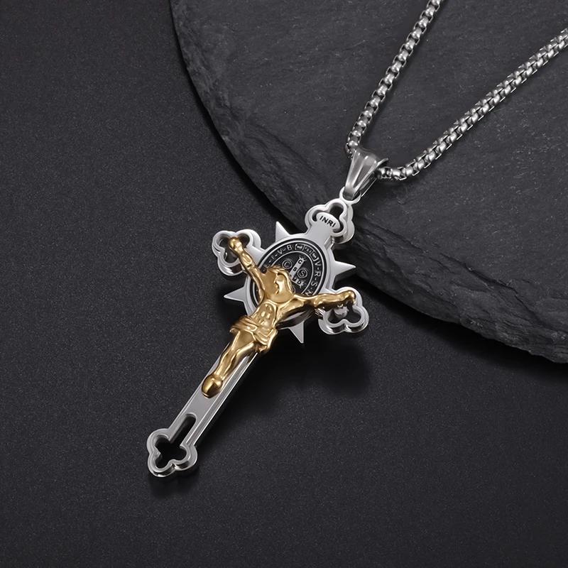 Vintage Catholic Cross Pendant Necklace Men Women Christian Believers Prayer Amulet Jewelry
