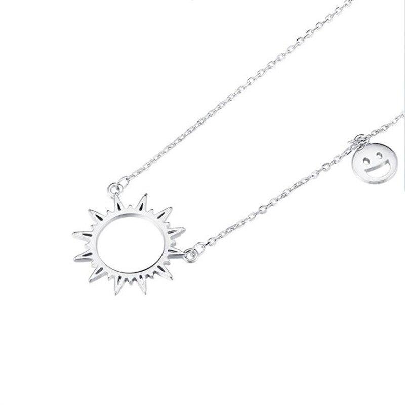 New Fashion Sun Smiley Temperament 925 Sterling Silver Jewelry Hollow Simple Popular Clavicle Chain Necklaces XL092