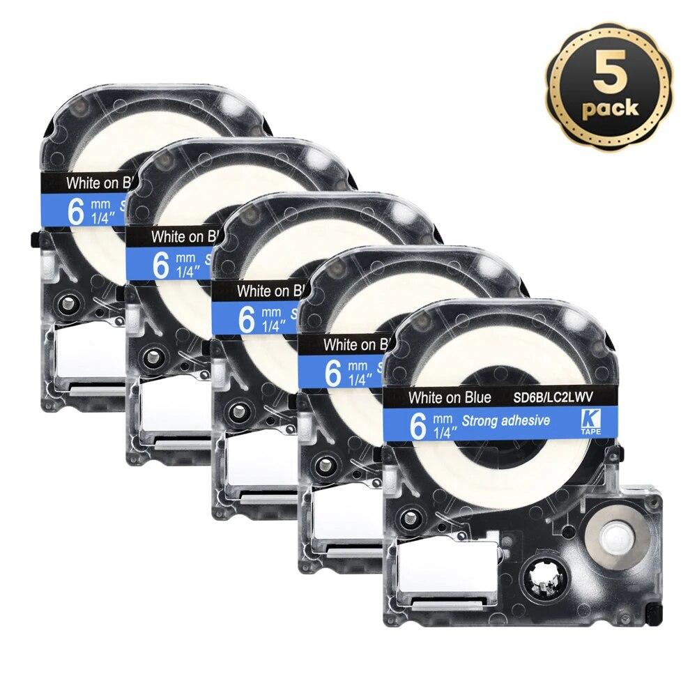 5 упаковок разноцветных этикеток 6 мм, совместимая лента для этикеток Epson SS6KW LC-2WBN9 SC6YW SC6BW SC6RW для принтера Kingjim Epson LW300 LW400