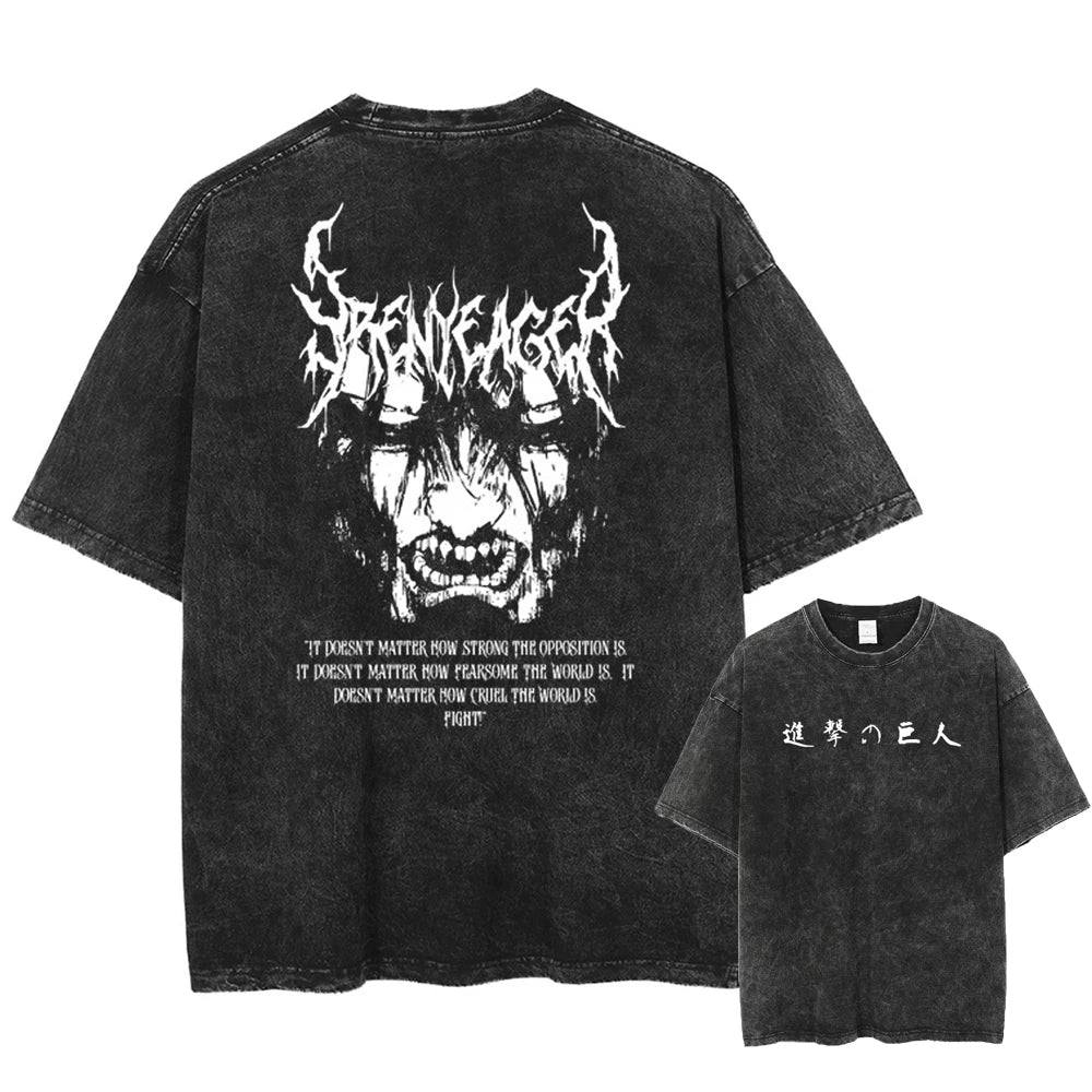 Unisex Washed Black Vintage Tshirt Attack on Titan Eren Yeager It Doesnt Matter Highquality Fabric for Home Leisure Travel