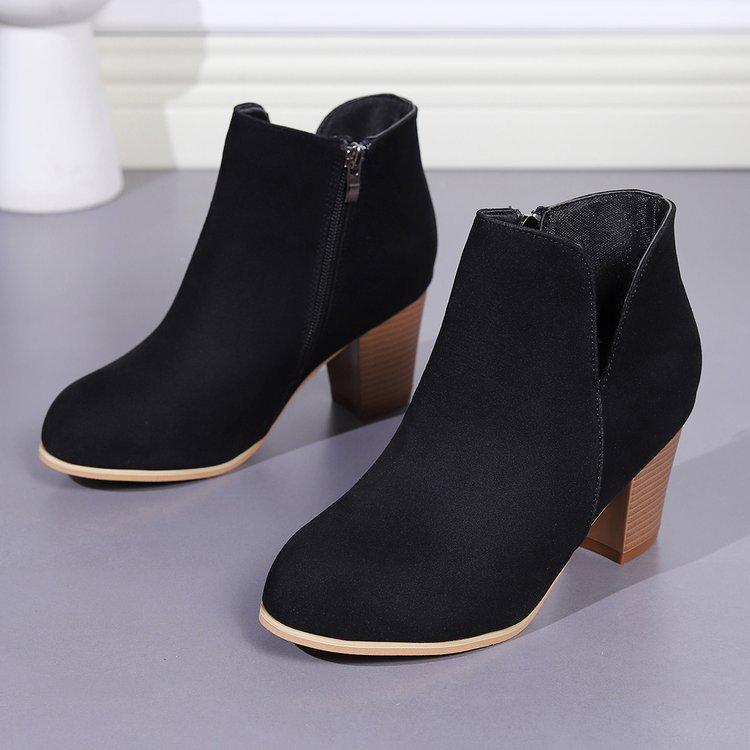 Осень и зима новая мода острый носок боковая молния толстый высокий каблук модный повседневный большой размер женский глубокий вырез мода