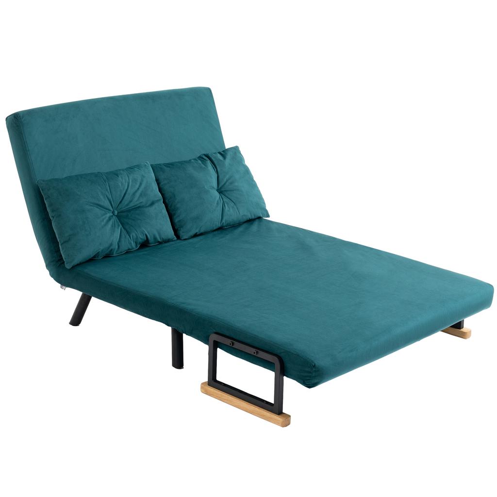 2-Seater Convertible Sofa with Backrest Adjustable to 5 Levels and 2 Padded Cushions, Velvet Upholstery, Duck Green