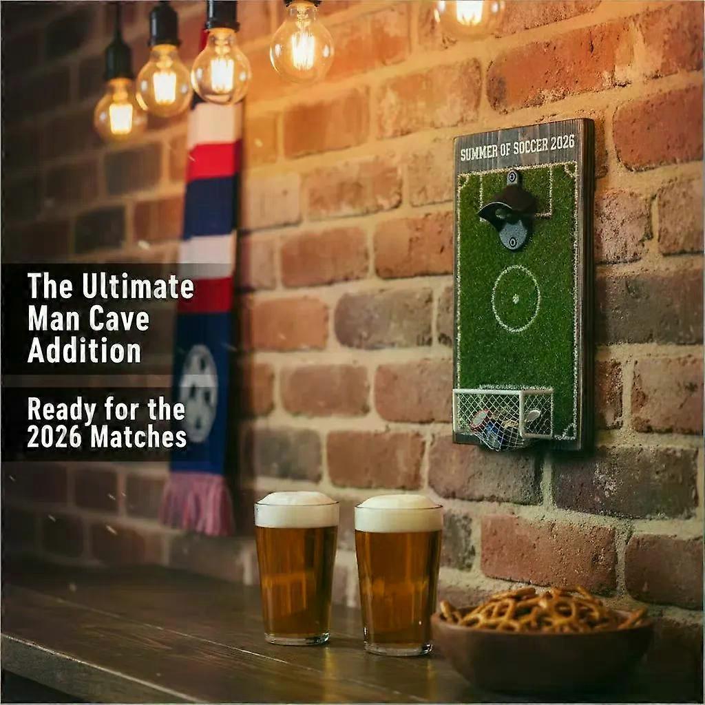 Soccer Field Bottle Opener Wall Decor with Magnetic Cap Catcher