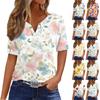 Women's T Shirt Print Button Short Sleeve Daily Weekend Fashion Basic V-Neck Regular Top