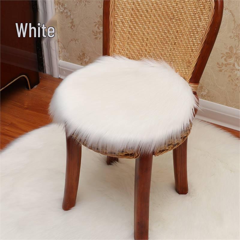 White Faux Wool European-Style Plush Cushion for Butterfly Chair or Vanity Stool