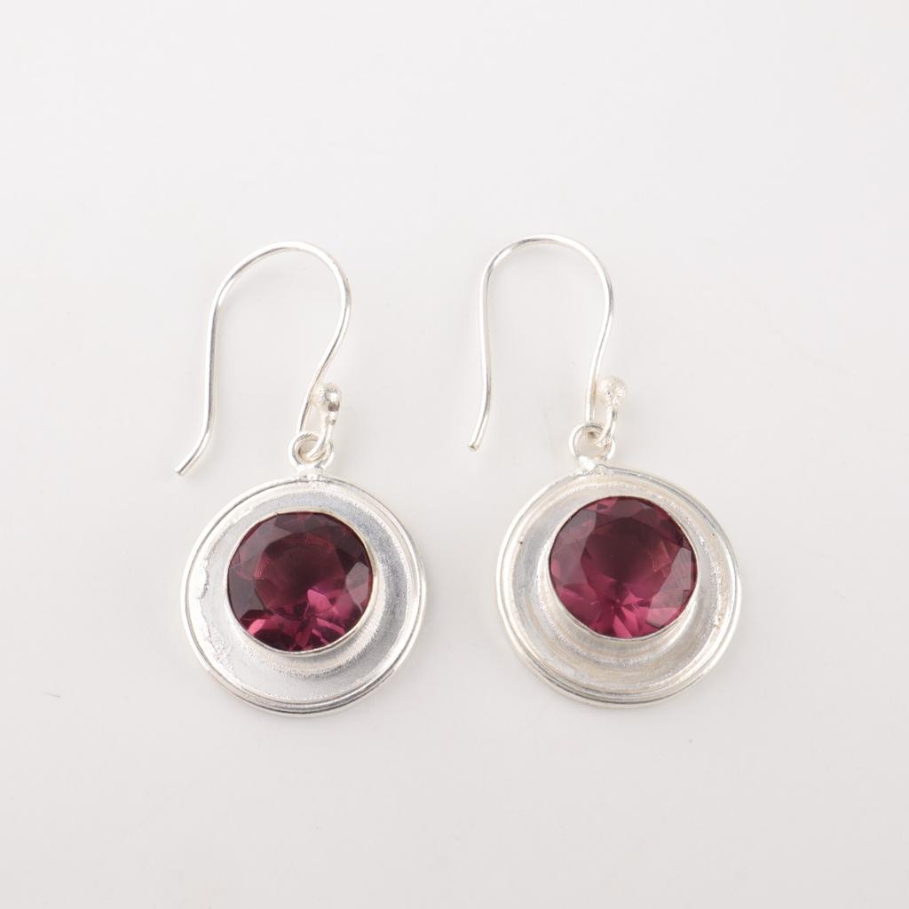 Natural Rhodolite Gemstone 925 Fine Silver Jewelry Handmade Girls Earrings 1.40" EE-4-41