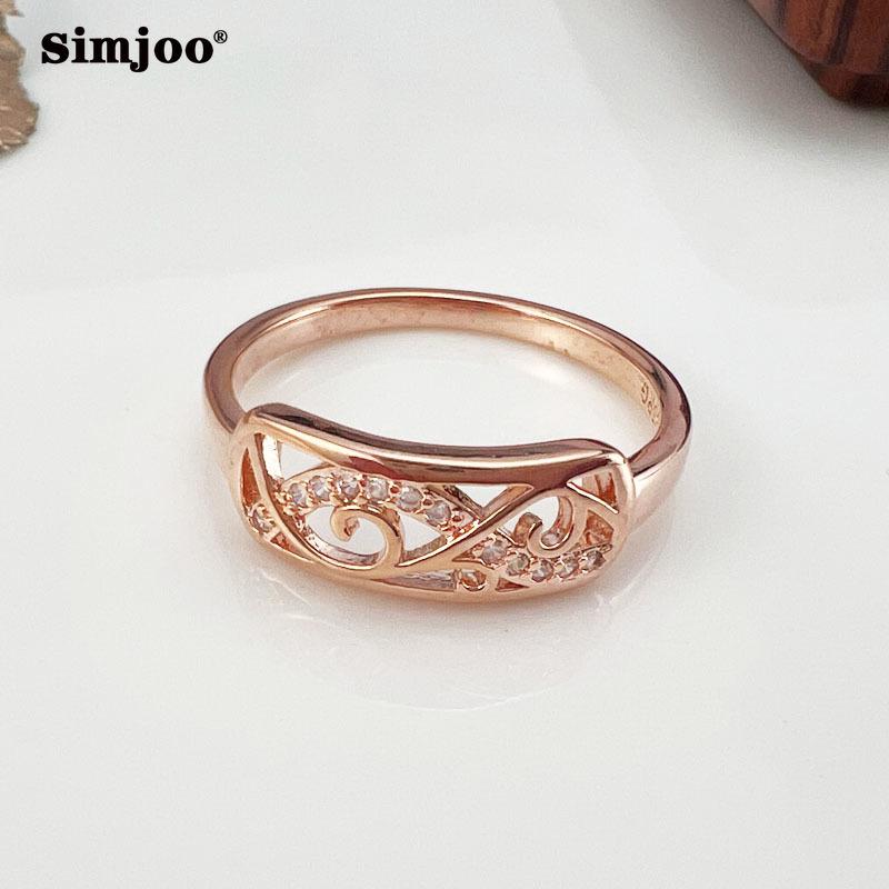 SIMJOO Цирконовое кольцо Женское прямоугольное полое кольцо с резным цветком