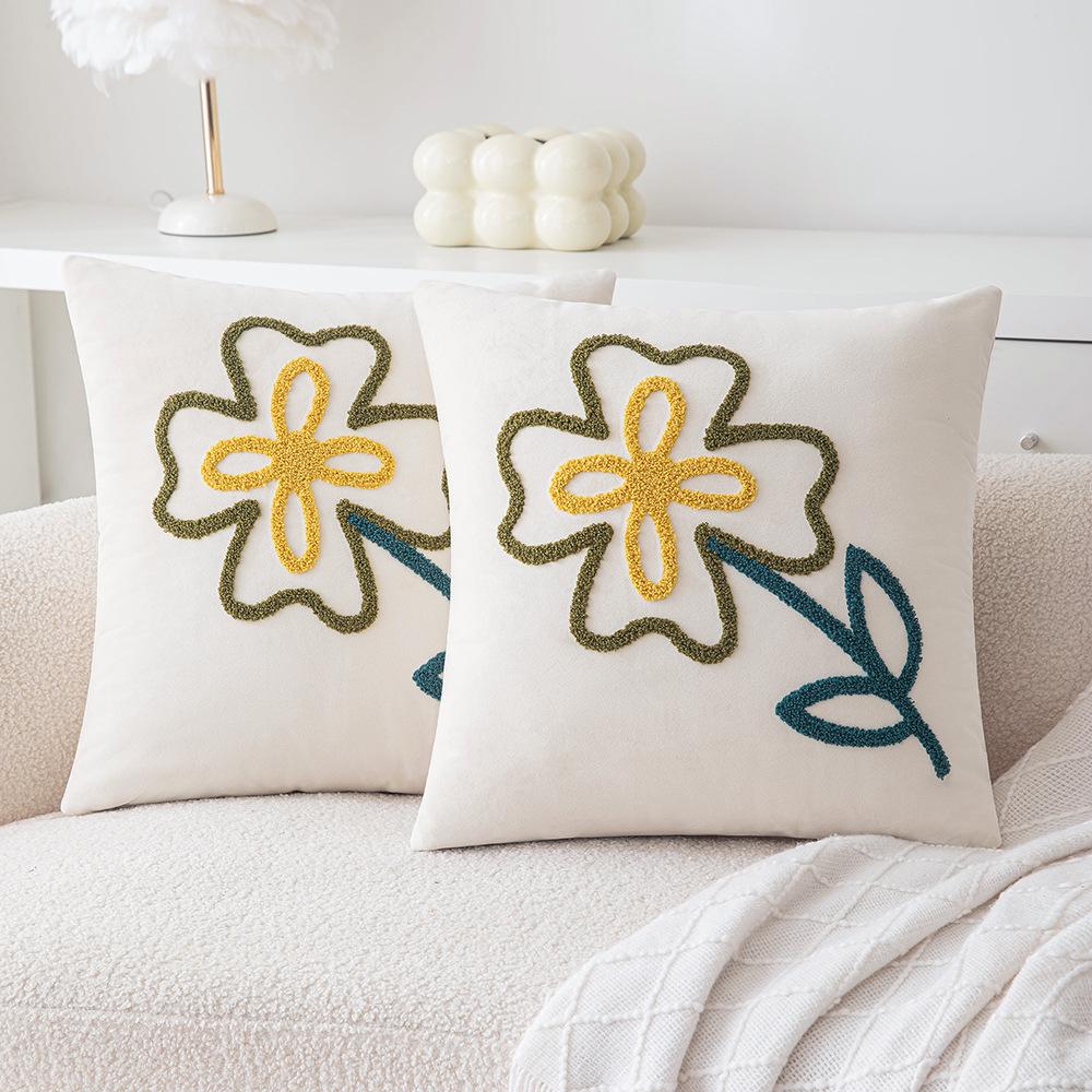 Cartoon Panda Embroidered Pillow Case Nordic Ins Style Living Room Sofa Cushion Decorative Waist Pillow Bedside Pillow