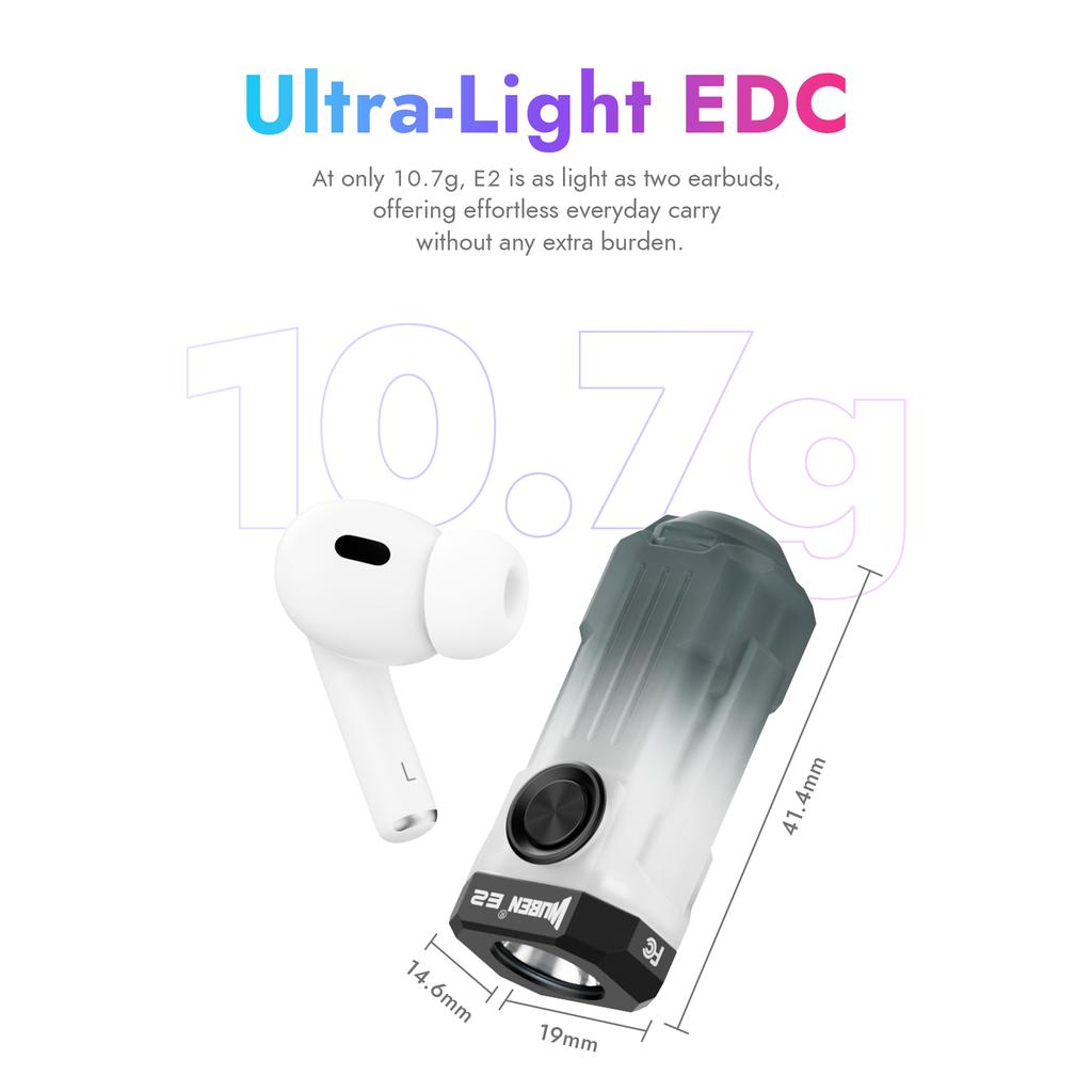 Wuben E2 EDC Flashlight Ultra Light Heartbeat Strobe Neck Torch Mini Rechargeable Keychain Flashlights IP66 Camping Pocket Light