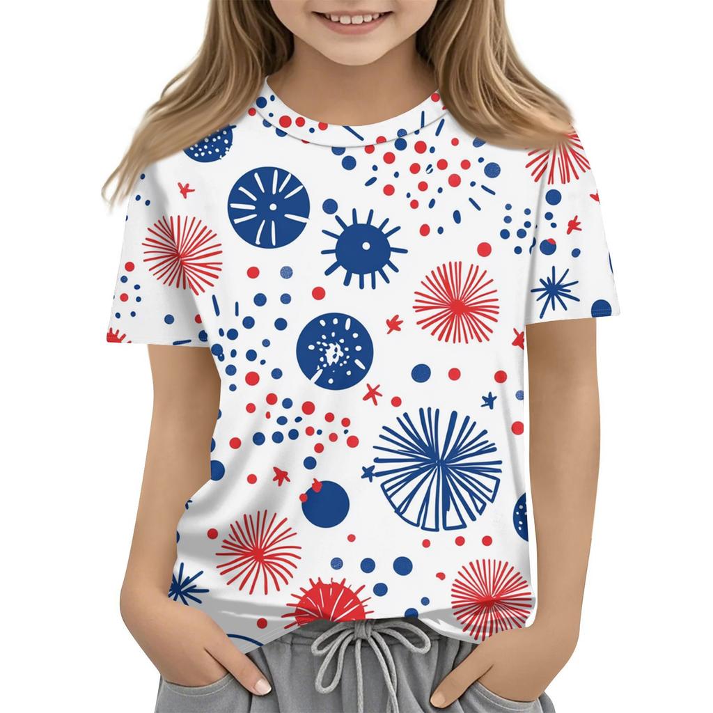 Детская модная повседневная футболка с коротким рукавом и принтом «День независимости» с круглым вырезом
