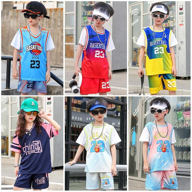 Wholesale of children's basketball clothes for boys and girls Printed kindergarten primary school students No. 24 jersey Light board performance
