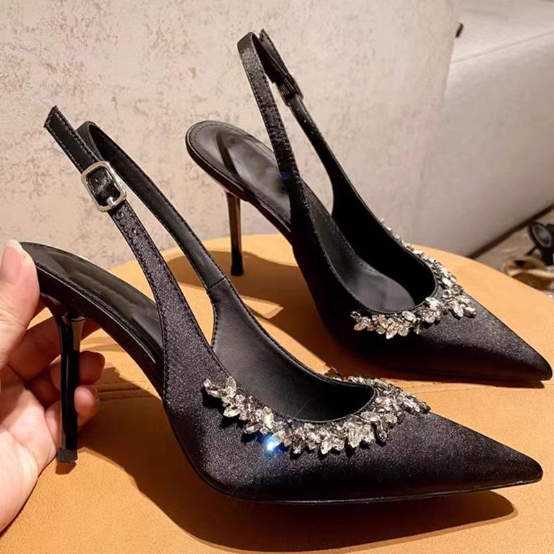 2025 Горячая Распродажа Новые Весенне-Летние Женские Босоножки на Высоком Каблуке Модные Туфли-Лодочки с Острым Носком и Кристаллами Элегантные Туфли для Танцев и Вечеринок