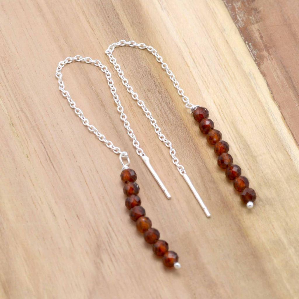 Hassonite 925 Silver Threader Earrings, Natural Gemstone Women Handmade Fringe Earrings
