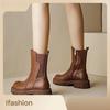 2024 2024 Women Ankle Boots 2024 Concise Genuine Leather Shoes Woman Working Outdoor Casual Plush Thick Soled Knight Short Boots