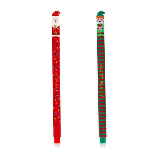 2 Pcs Christmas Erasable Gel Pens Retractable Cartoon Pens Fine Point Cute Holiday Writing Pens for School Office Kids Students Xmas Party Favors