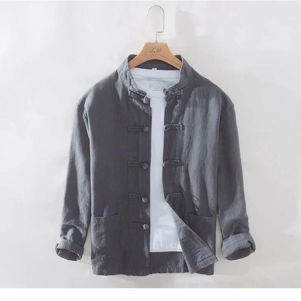 Повседневные мужские рубашки в китайском стиле, традиционная рубашка кунг-фу Тай Чи, пальто, костюм Тан, униформа, куртка, мужская одежда