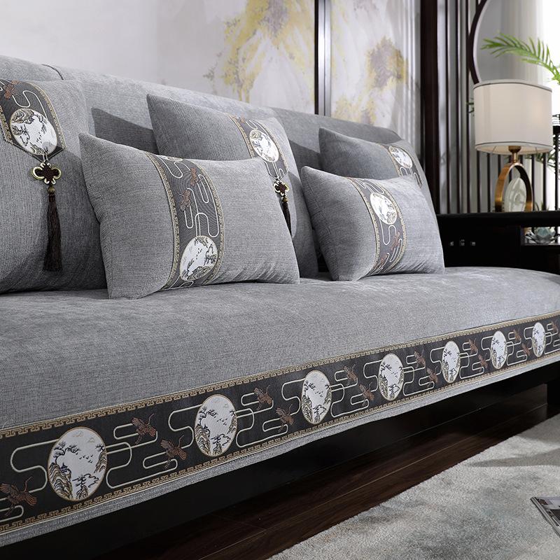 Chinese Non-slip Sofa Cover Beige Edging Cover Towel Leather Sofa Cushion Modern Simple 4 Season Universal Home Protection Cover