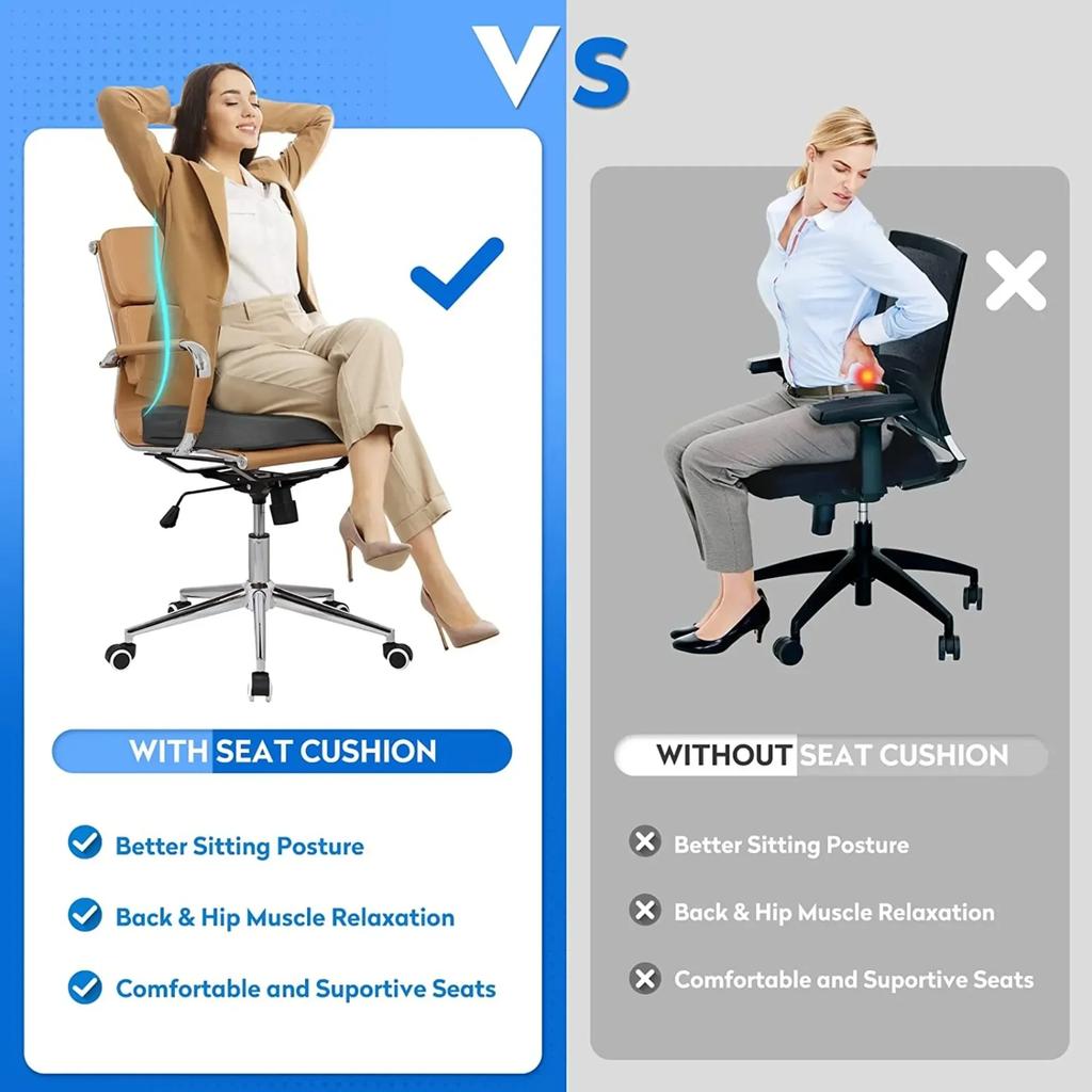 Подушка для сиденья из пеноматериала с эффектом памяти для офисного кресла, автомобильного сиденья и инвалидной коляски - эргономичный дизайн для облегчения боли в спине и поддержки бедер