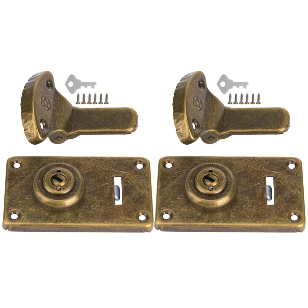 2pcs Bronze Finish Wooden Box Hasp Antique Lock Heavy Duty Antique Hardware Fastener Furniture Accessories For Chests & Trunks