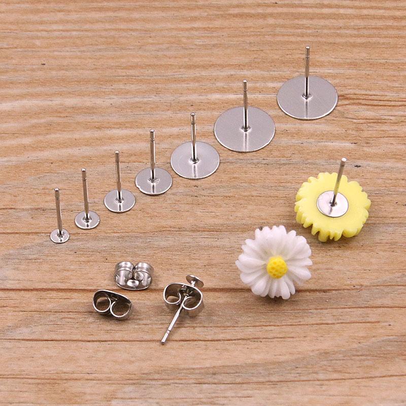 50-100pcs 2 Color Stainless Steel Earring Studs Blank Post Base Pins With Plug Findings Ear Back For DIY Jewelry Making