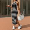Женские винтажные трикотажные платья с круглым вырезом без рукавов в полоску