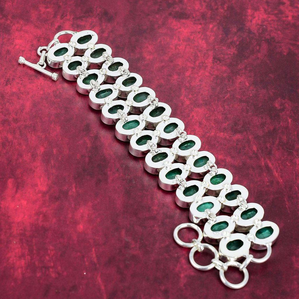 Emerald Gemstone Jewelry, Handmade 925 Solid Sterling Silver Jewelry, Necklace & Bracelet Jewelry Set For Thanksgiving Gift