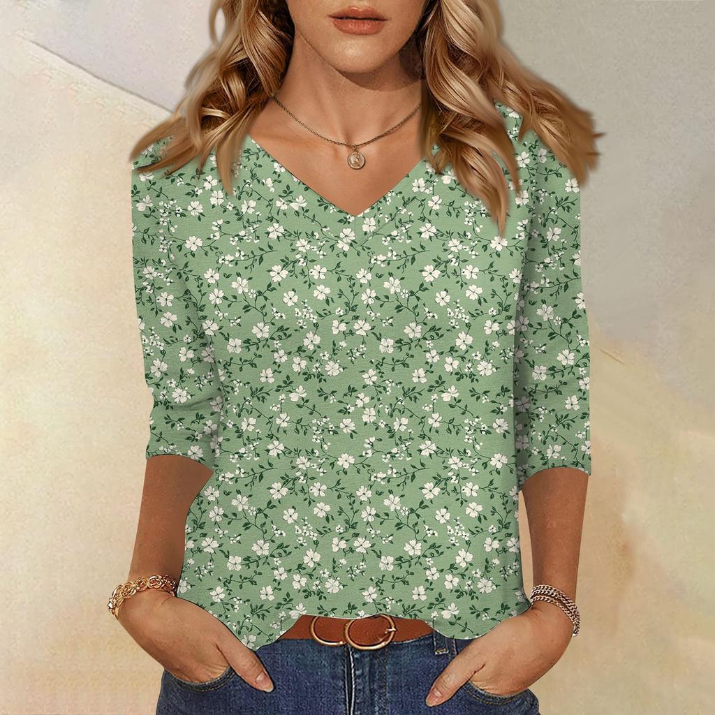 Рубашки с рукавом 3/4 для женщин, милые футболки с графическим принтом, блузки, повседневные базовые топы больших размеров, пуловеры