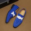 Fashion New Men Fashion Lefu Shoes Pointed Net Red Shoes One Step Scrub Leather Lightweight Outdoor Driving Dress Shoes Blue Size 38-48