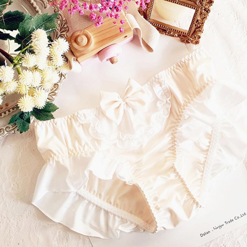 Трусики Лолиты ярких цветов, милые дышащие трусики из молочного шелка со средней талией, женские трусики с бантом