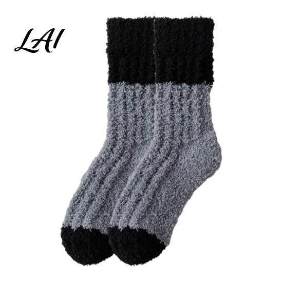 Non Shedding Velvet Socks Thickened Long Plush for Women Warm Coral Fleece Socks Cold Weather Indoor Winter Thermal Sleep Anti-static Contrast Color