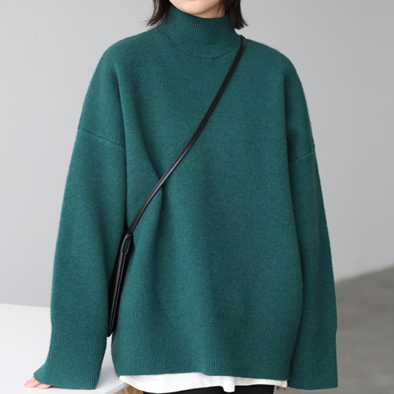 GMXIA Women's Simple Pullover Sweater Autumn and Winter Loose Half High Neck Outer Knit Sweater Women's Top