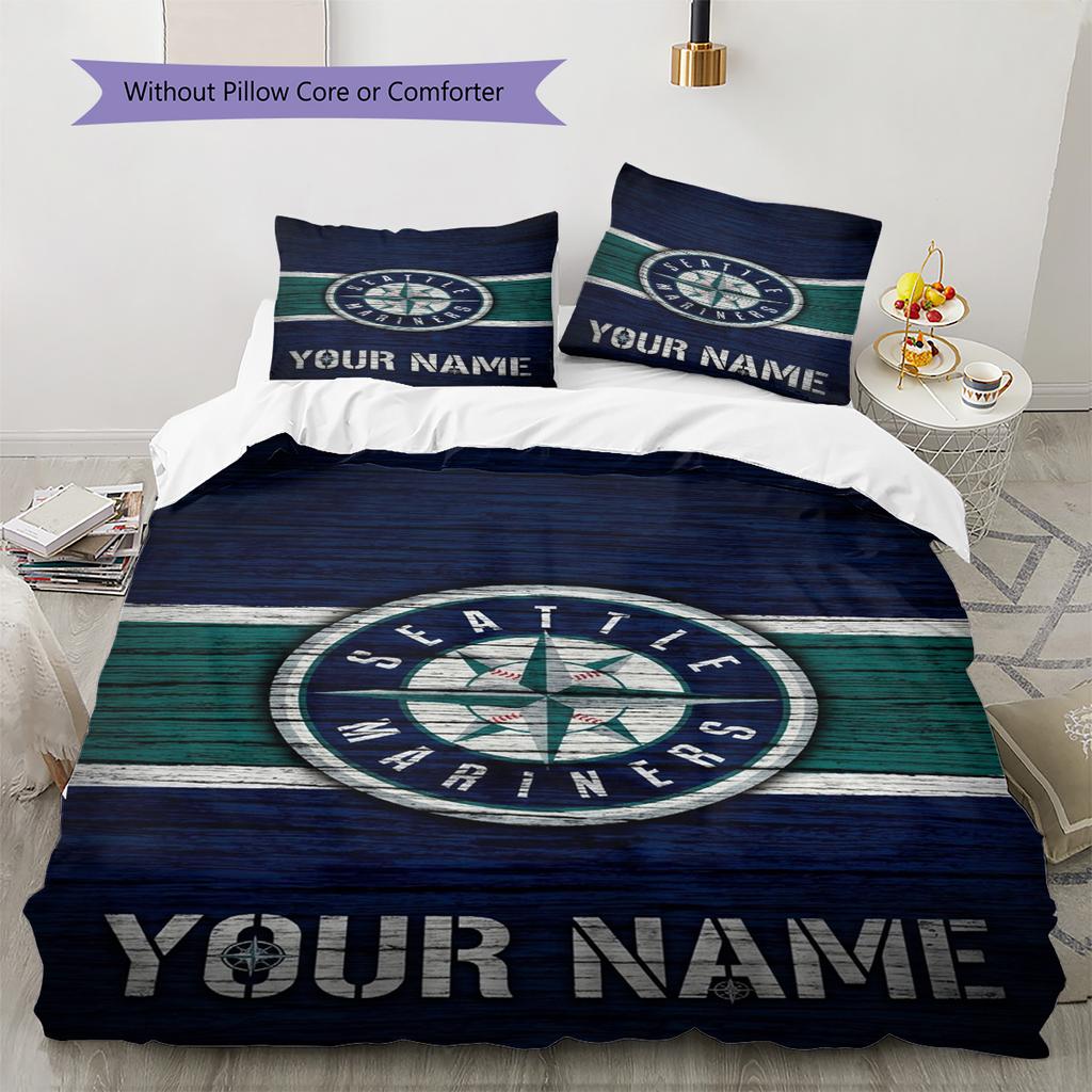Name Custom Seattle mariners Pattern Bedding Set Quilt Cover Pillowcase Home Decor Gift (1 * duvet cover + 2 * pillowcase, without core)