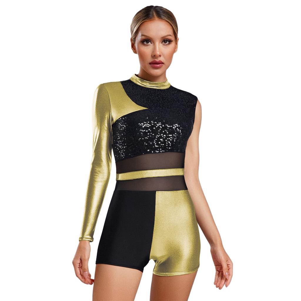 Женский комбинезон для танца ча-ча с открытой спиной, шортиками, блестящими пайетками, металлическим блеском, костюм для бальных танцев