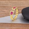 Nidin Fashion Luxury Crystal Rectangle Cubic Zirconia 5 Colors Rings  Newly Designed Female Finger Open Adjustable Jewelry Gift