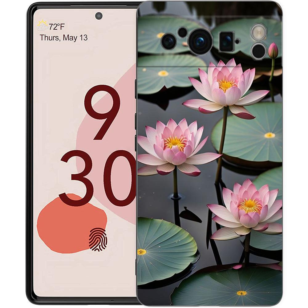 Роскошный Чехол-Цветок Лотоса для Google Pixel 9 8 7 6 Pro XL 8A 6A 7A 5G Мягкий Ударопрочный ТПУ Черный Чехол Fundas