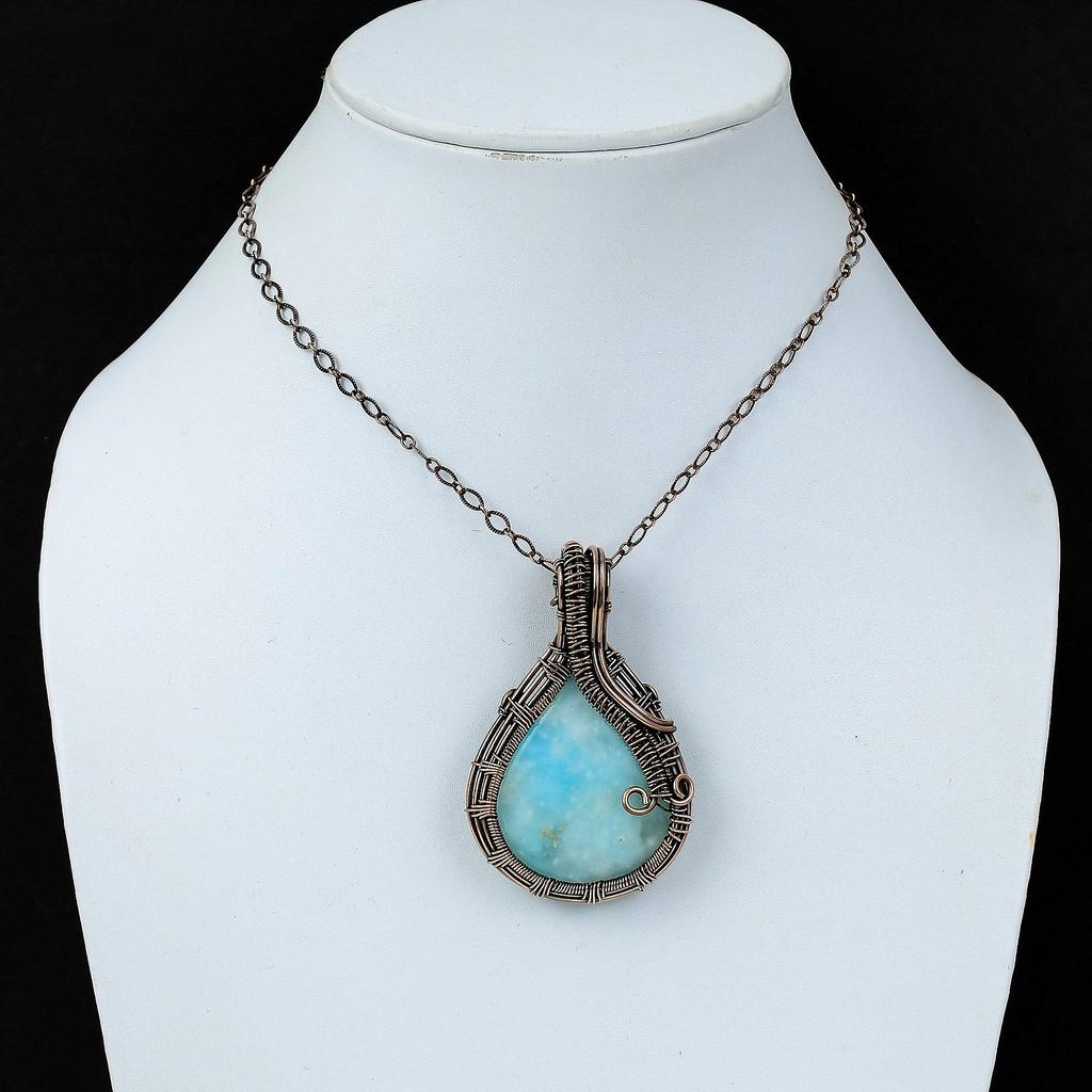 Beautiful Hemimorphite Gemstone Pure Copper Wire Wrapped Handmade Pendant Jewelry