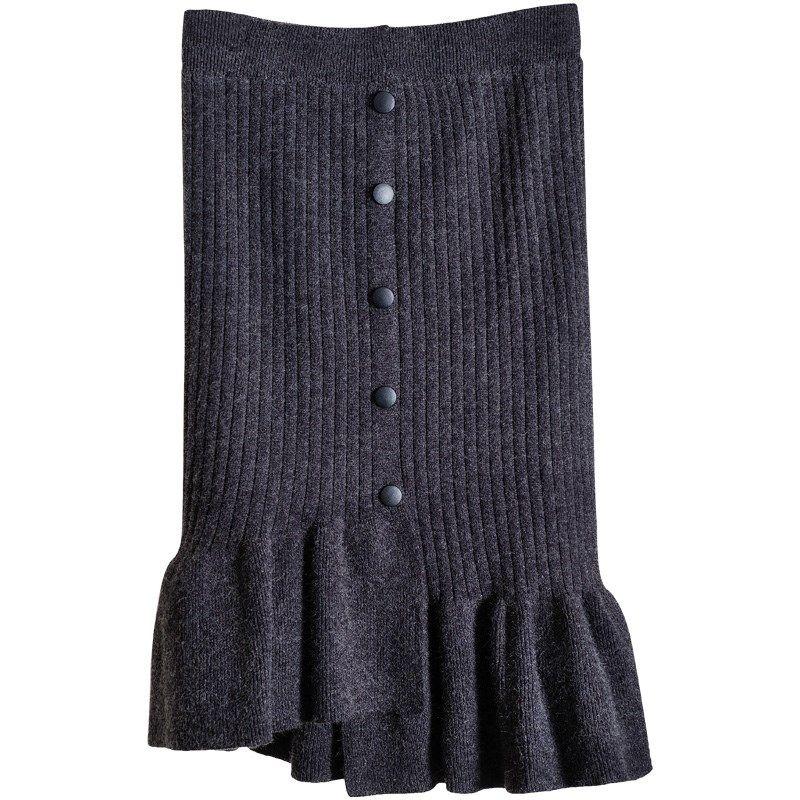 Thick Core Yarn Knitted Skirt Irregular Half Skirt Autumn and Winter High Waisted Hip Hugging Skirt Women's Ruffled Fish Tail Skirt