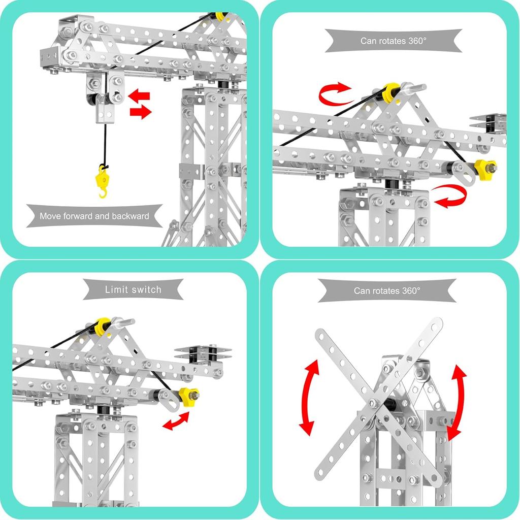 Металлические строительные игрушки, 273 детали, 3 в 1: Башенный кран и Козловой кран и Ветряная мельница, Набор металлических моделей, Конструкторы для мальчиков 8-12 лет, DIY Строительные STEM-проекты