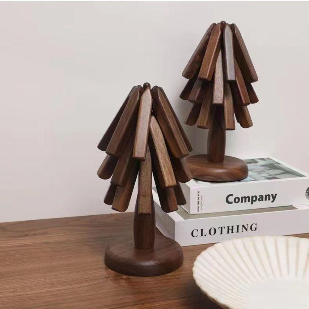 Non-Slip Walnut Tree Table Mat Set Tree Shape Placemats Wooden Trivet for Hot Dishes Bowl